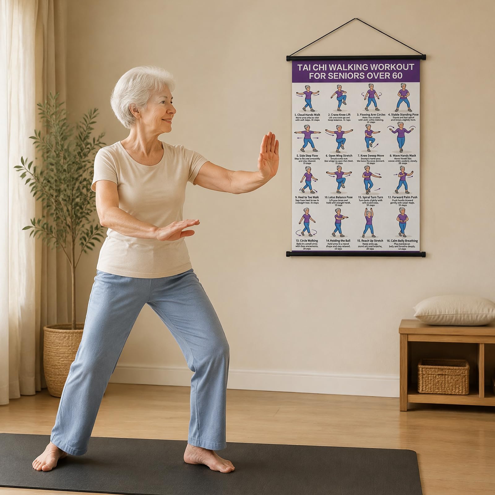Tai Chi Walking Chart, Seated Tai Chi Fitness Exercise Poster