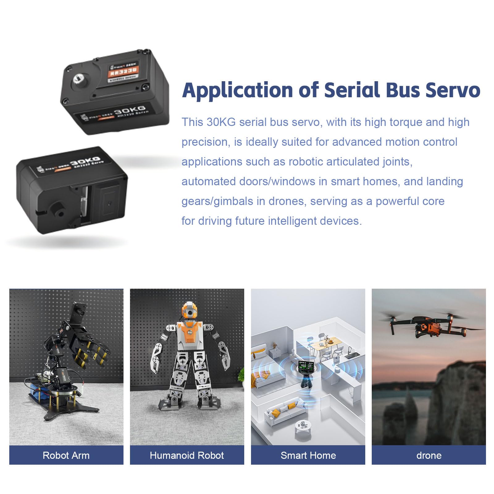 XR3230 - Servomotor de bus serial de alto par de 30 kg, doble rodamiento de metal completo para robot RC, ángulo de control de 360°