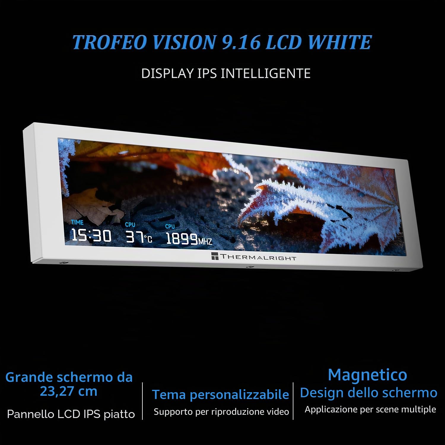 TR Trofeo Vision 9.16 LCD bianco, risoluzione 1920x480, supporta la commutazione tra più immagini/video dinamici, schermo magnetico da 9,16 pollici, personalizzazione di immagini/video visualizzati