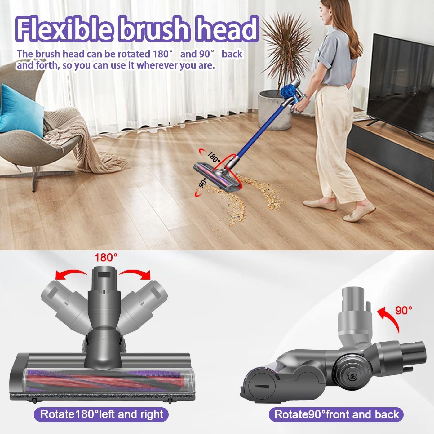 Tête de Brosse e Remplacement pour pour Dyson V6 DC58 DC59 DC62 DC72 D74 SV04 SV06 SV09, use de sol à turbine à entraînement direct pour Dyson V6 DC58 DC62,Brosse pour Sols Durs et Moquettes