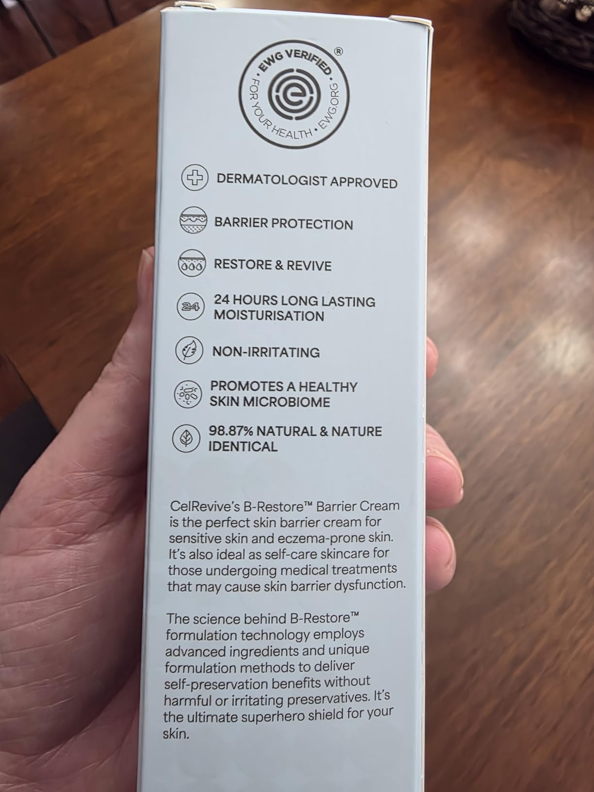 CELRIV B-Restore™ Barrier Cream soothes, hydrates, and supports microbiome balance, restoring comfort to sensitive, dry skin. EWG Verified™ for safety and transparency. Made in Australia