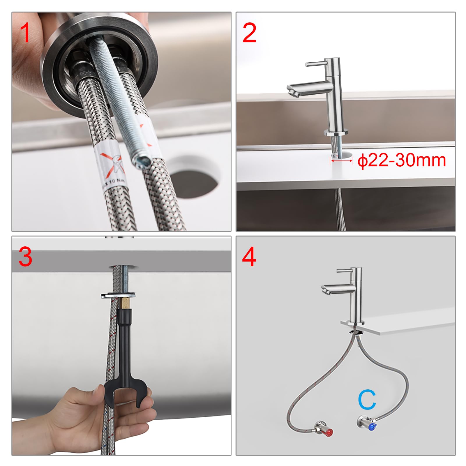 Ibergrif M18103 Mitigeur de lavabo eau froide monocommande acier inoxydable finition brossée