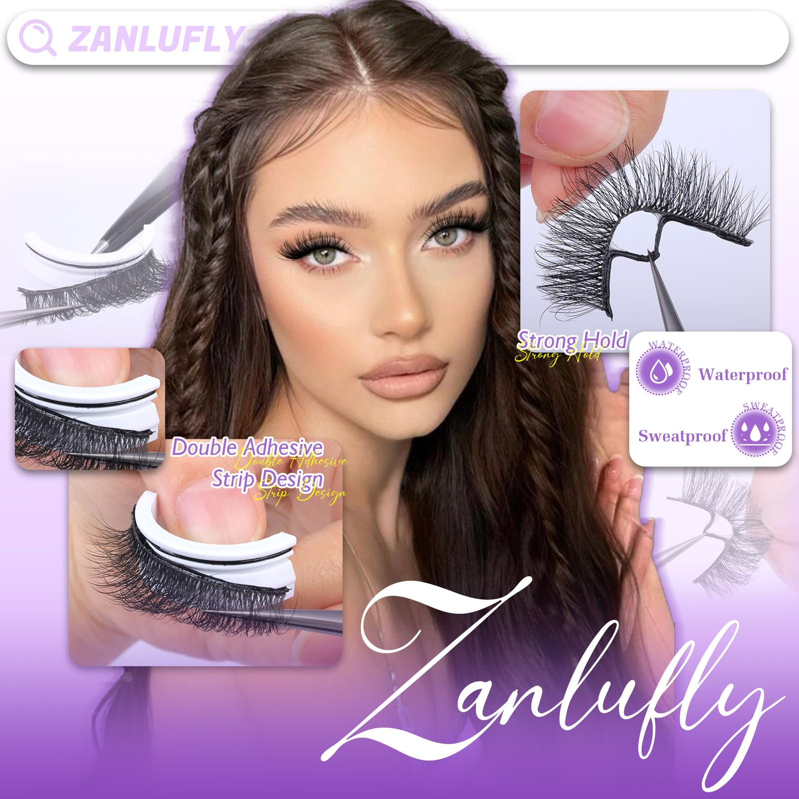 Self Adhesive Eyelashes Natural Pre-glued Lashes No Glue Needed Lashes Cat Eye Lashes Faux Mink Eyelashes Reusable Self Adhesive Lashes 5 Pairs by zanlufly