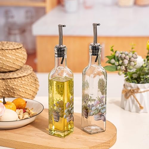 Miniatura 7 de CEDAR HOME Juego de botellas de aceite de oliva, dispensador de vidrio, vinagre de 9 onzas, con boquilla vertedora de acero inoxidable a prueba de