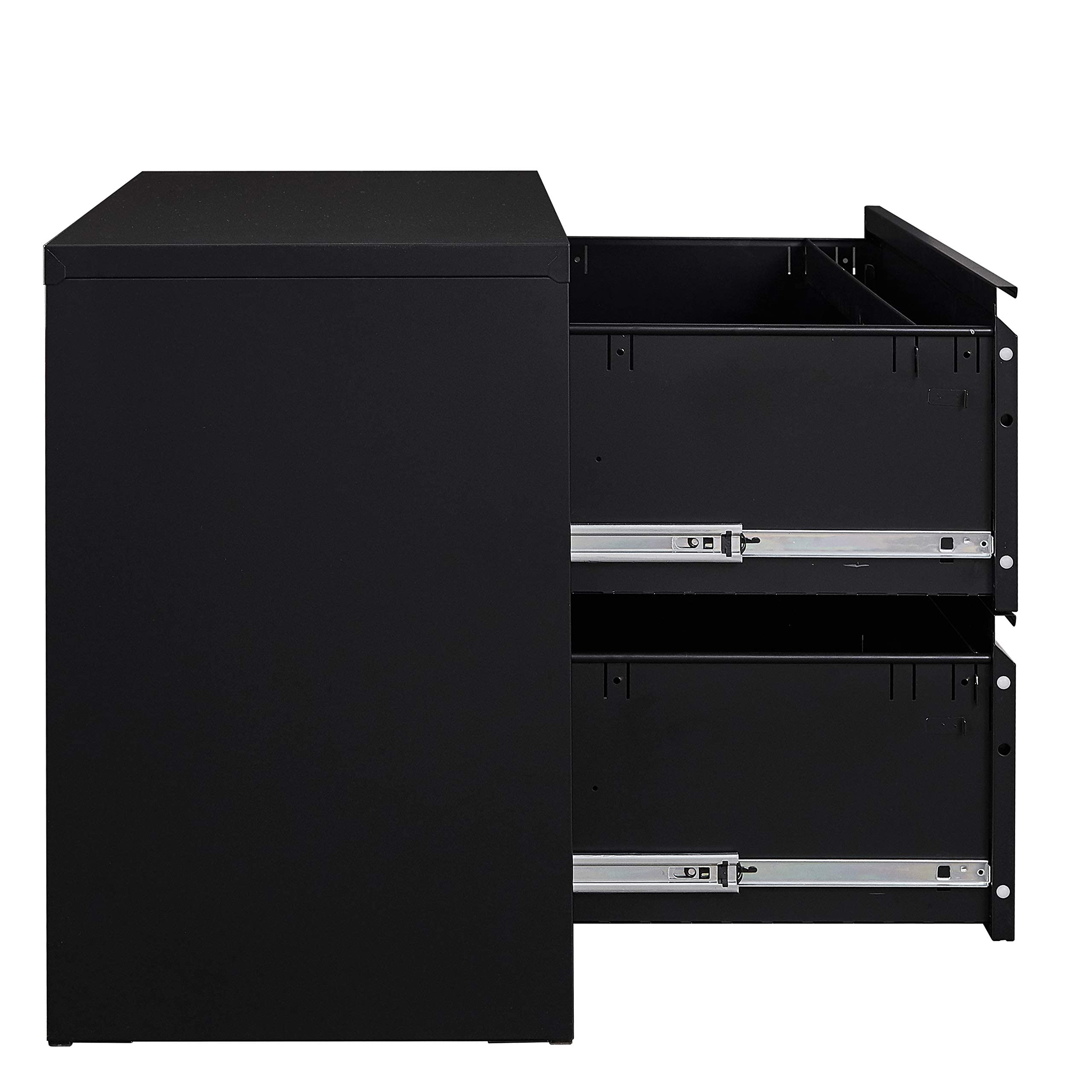 Stabiles Metall-Aktenregal mit 2 Schubladen und Schloss – Seitliche Hängeregistratur für DIN A4/Letter/Legal – Abschließbarer Aktenschrank mit verstellbaren Füßen – Platzsparendes Design für Büro &