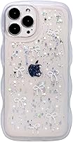 Vista 50 de Qokey para iPhone 14 Plus Funda de 6.7" con diseño de borde ondulado rizado, transparente, con purpurina, brillo, estrellas, brillante, lindo