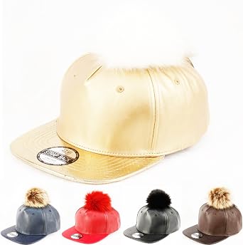 Pom Pom Baseball Cap/Fuax Leather