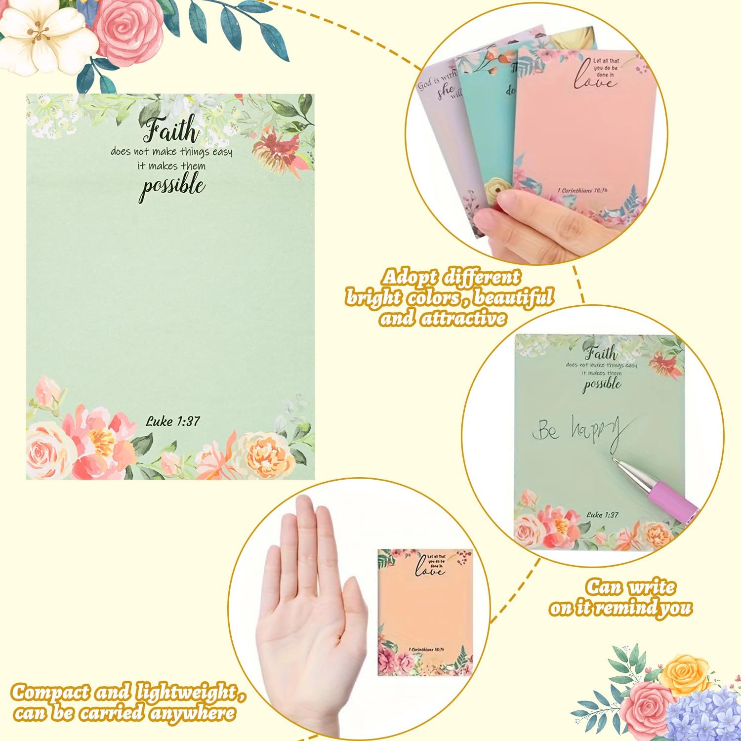 12 Pack Bible Sticky Notes - 360 Sheets Inspirational Memo Pads 4x3 Inch Floral Design Self-Stick Note Pads Bible Verse Quotes Notepads Gifts for Writing Notes Back to School Gifts Office Supplies - Image 3