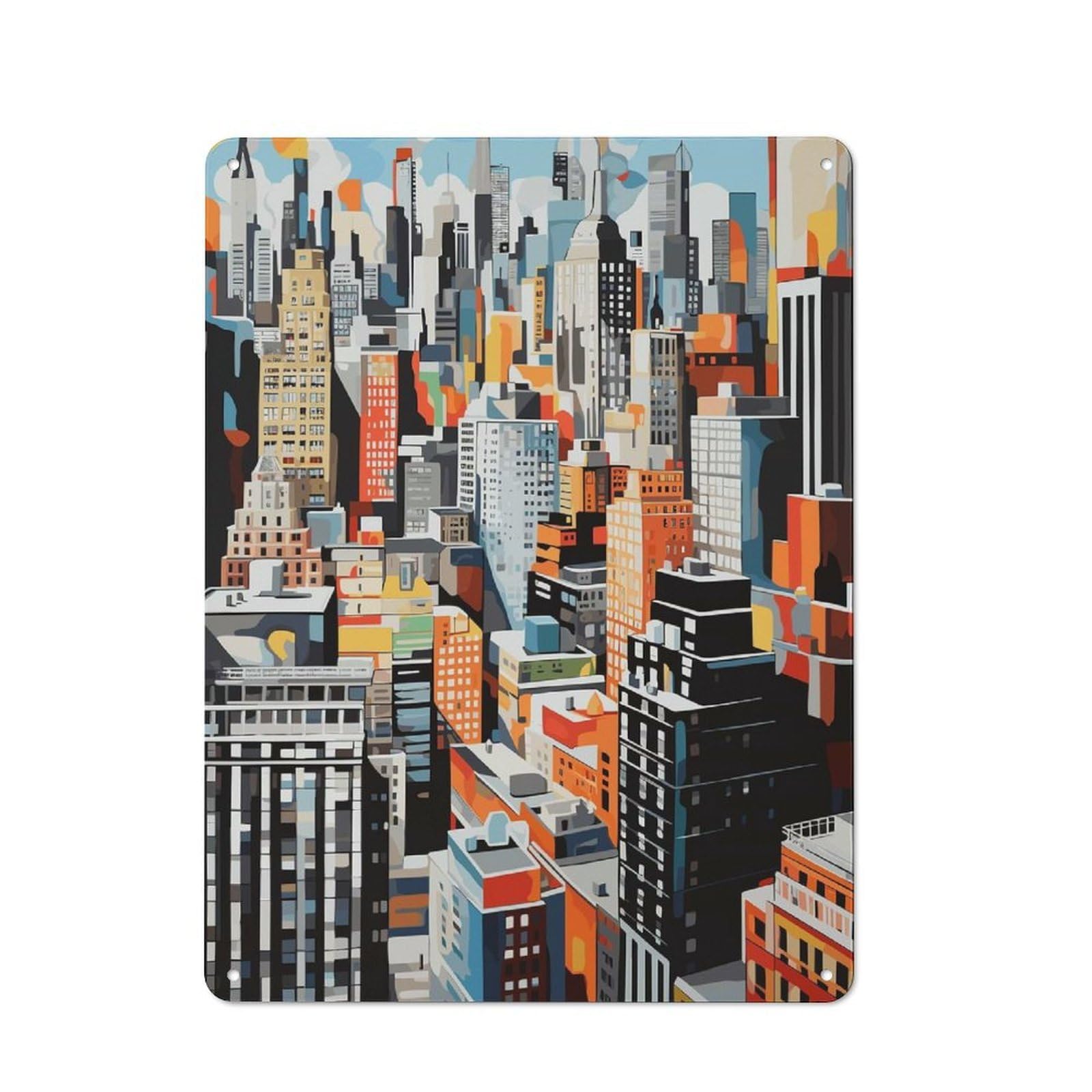 Junmoney New York Skyline Shed Style Rustic Tin Sign 40X30cm Featuring Utility Space Decor For Conservatory, Home Bar Or Utility Room