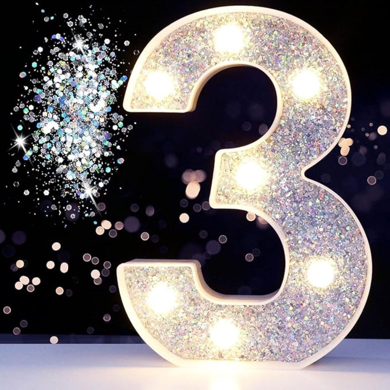 Jemnpela LED Marquee Letter Number Sign Lights Glitter Light Up Alphabet Figure Night Light for Birthday Party Wedding Home Bar Holiday Wall Decoration