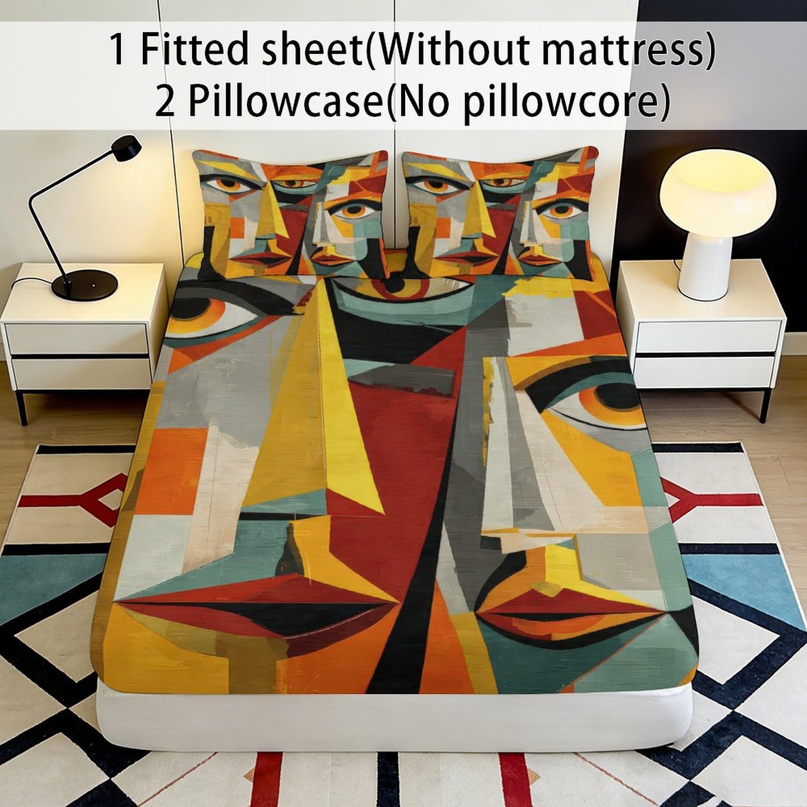 Lenzuolo con angoli con stampa geometrica 3D, in microfibra, antiscivolo | morbido, coprimaterasso, facile da pulire, per tutto l'anno, traspirante, lavabile, 160 x 200 x 25 cm
