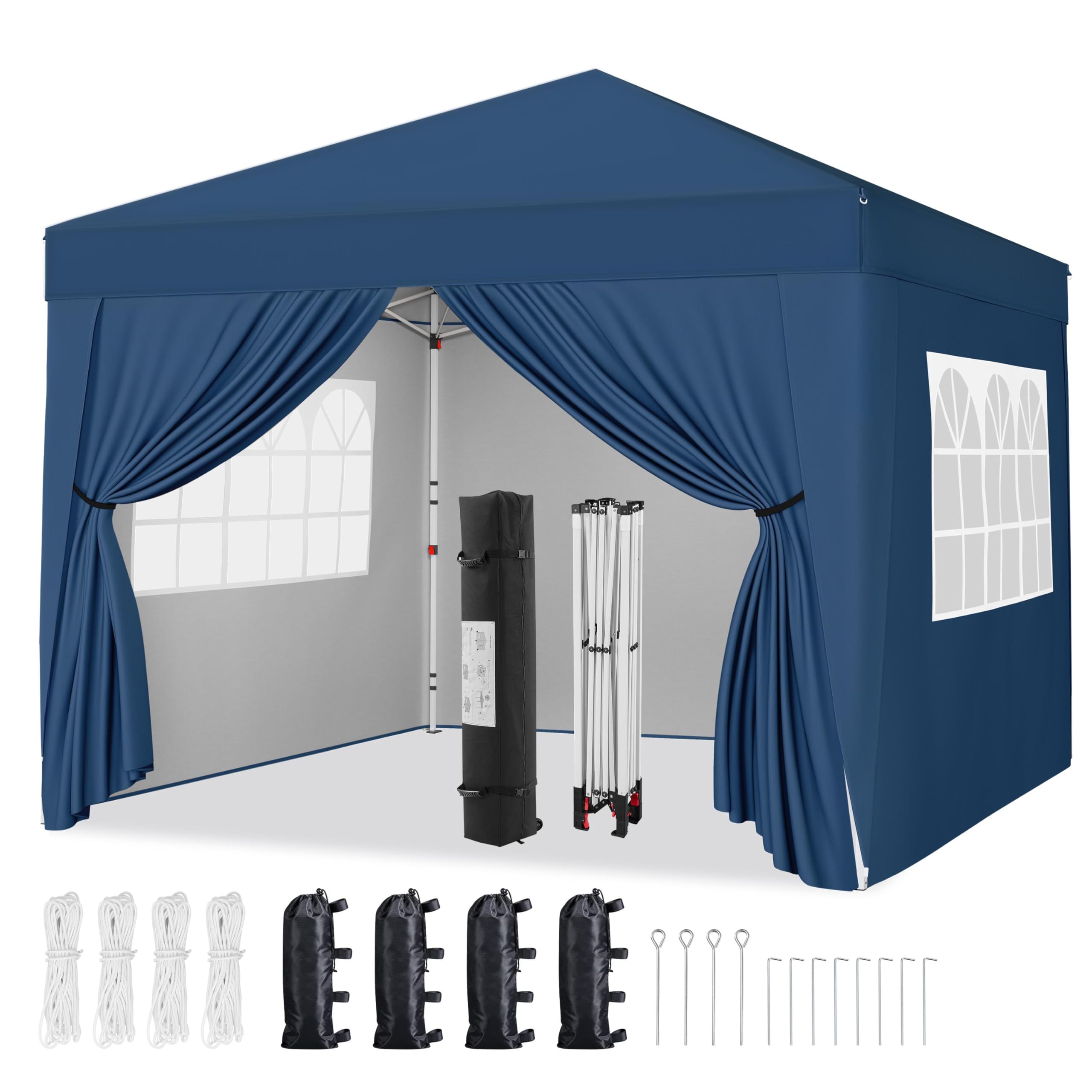 Yaheetech Pop-Up Gazebo 3x3 with 4 Removable Side Panels, Silver-costed Oxford Marquee Canopy with Wheeled Bag & Sandbags, Metal Frame Shelter Tent for Outdoor Garden Party Camping, Navy Blue
