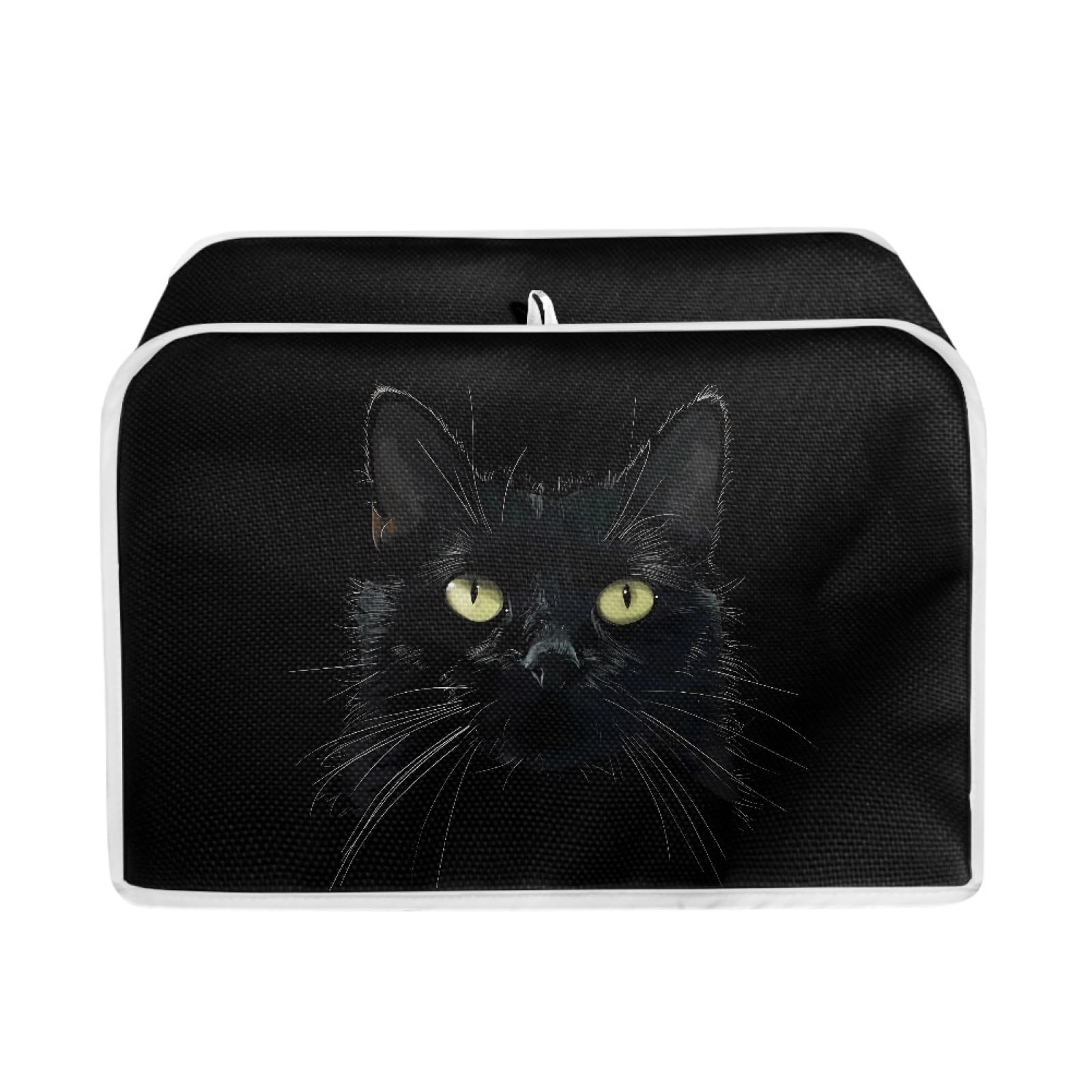 Uskorhein Black Vivid Cat Print 4 & 2 Slice Toaster Cover,Cute Cat Pattern Polyester Fabric Quilted Dust-proof Cover Fits for Most Standard Toasters