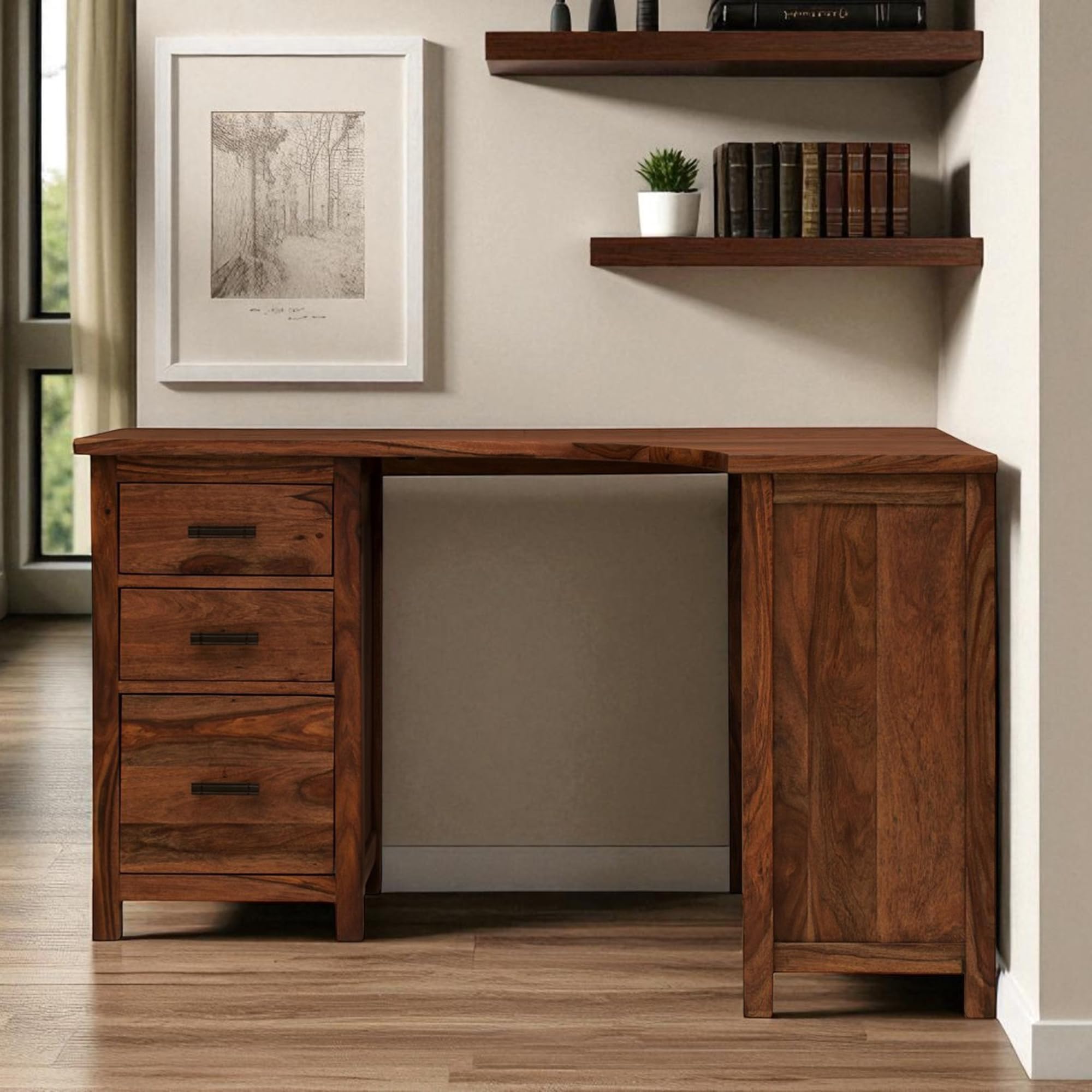 The Attic Illinoi Study Table, Solid Sheesham Wood Right Corner Study Table, Honey Matt-picture-10