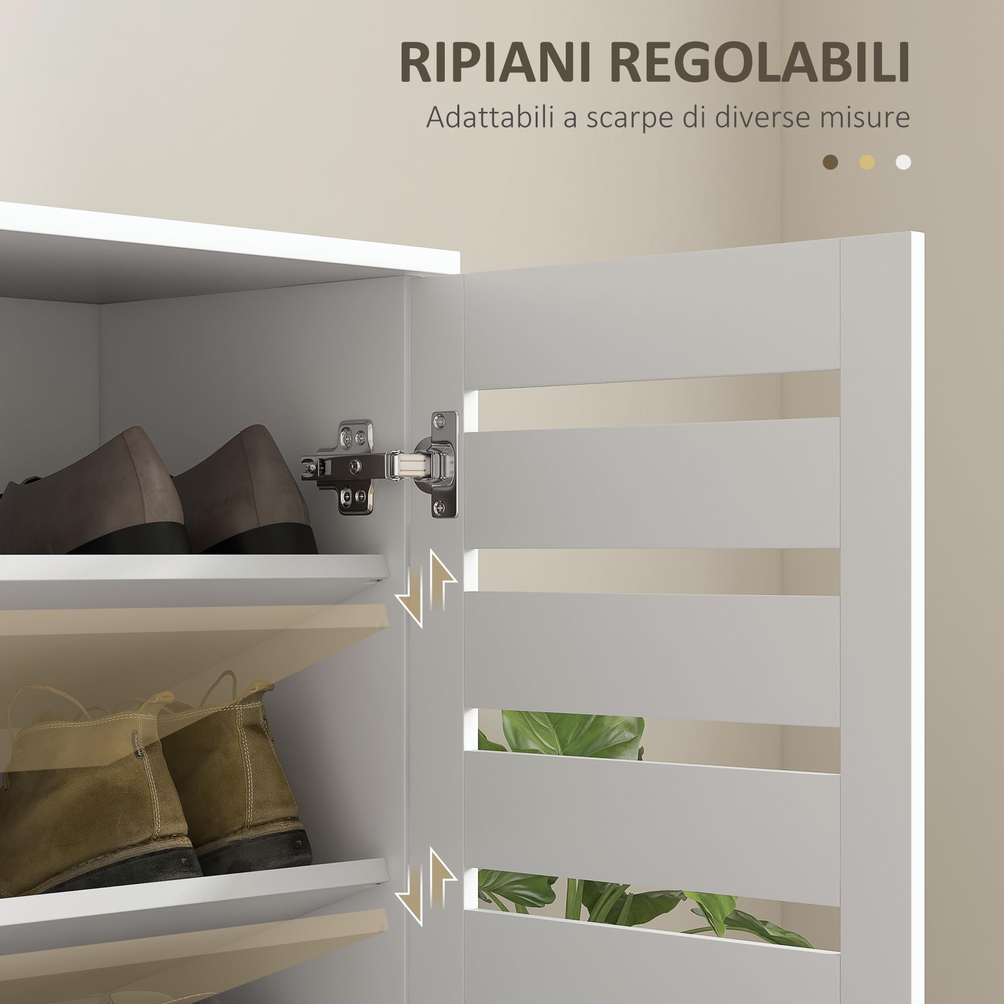 HOMCOM Mobile Scarpiera a 5 Livelli con 4 Scaffali Regolabili e Ante a Doghe, Scarpiera Moderna Salvaspazio in Legno, 76x33x98 cm, Bianco