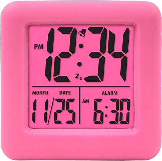 Equity 70910 Digital Pink Silicone Cube Alarm Clock with On Demand Backlight product photo