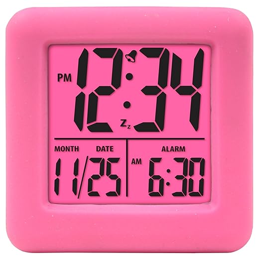 Equity 70910 Digital Pink Silicone Cube Alarm Clock with On Demand Backlight product