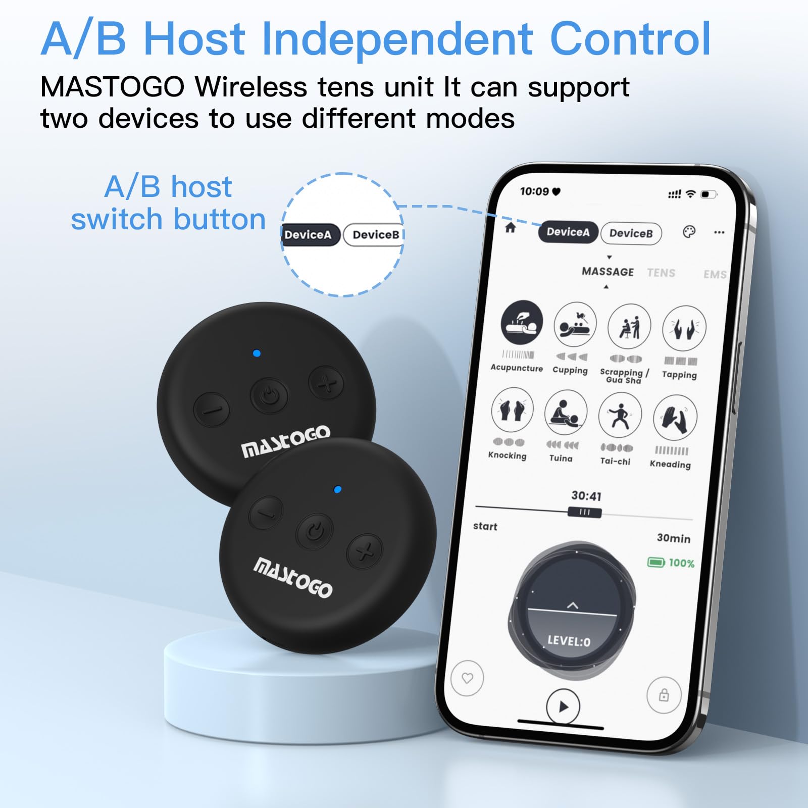 MASTOGO Dual Host Wireless TENS Unit Muscle Stimulator with APP Control — Amazon image 4