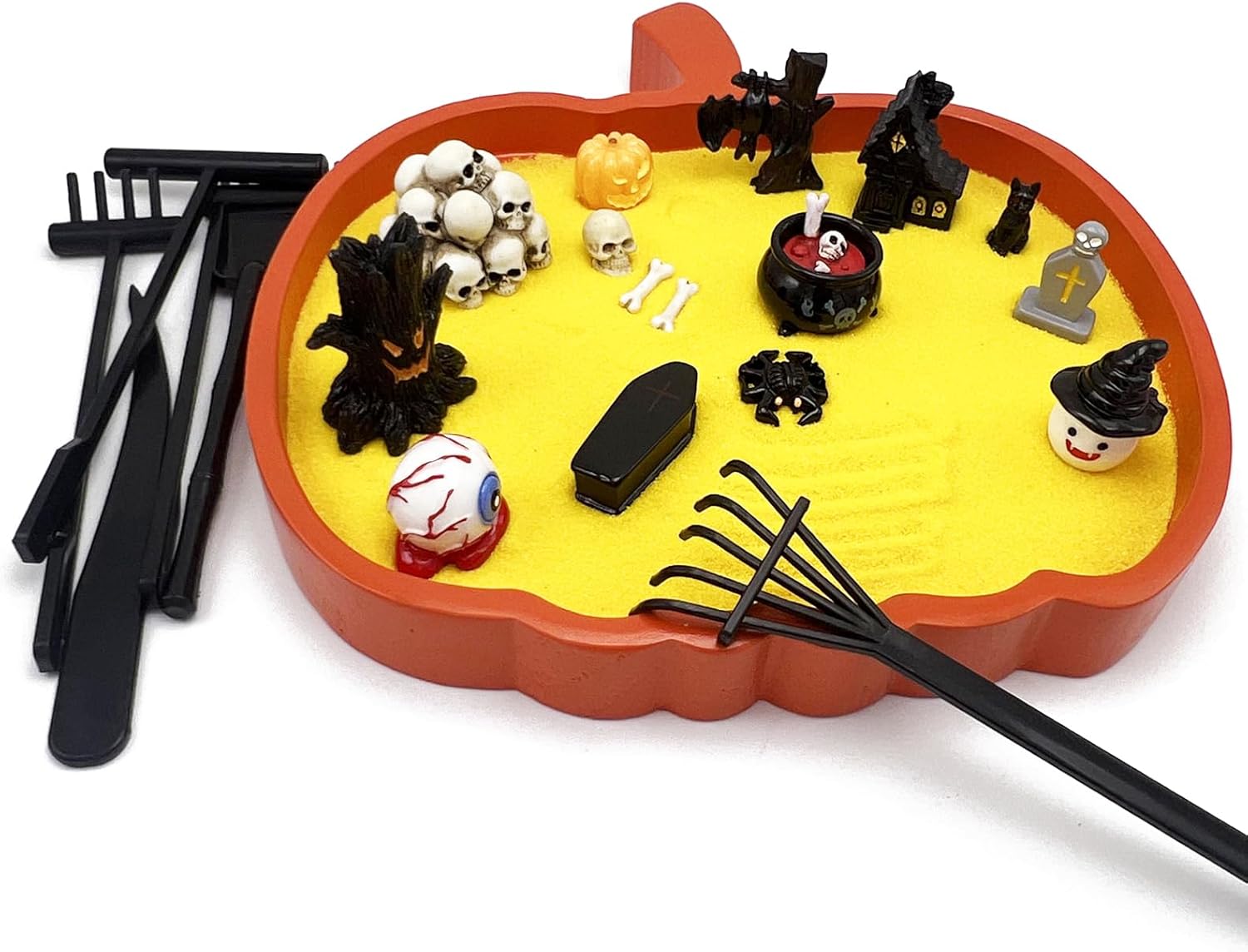 Bat Zen Garden Kit Mini Décor Halloween Spooky Office Decorations Tray for Work Desk Accessories Coffin Gothic Goth Desktop