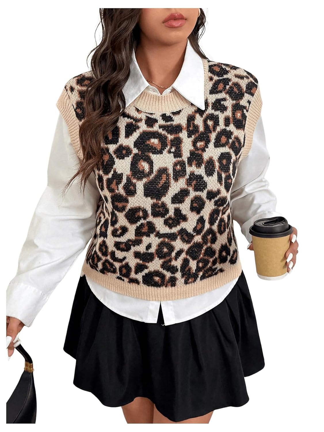 SOLY HUX Womens Plus Size Leopard Sweater Vest Cheetah Print Crew Neck Sleeveless Knit Tops