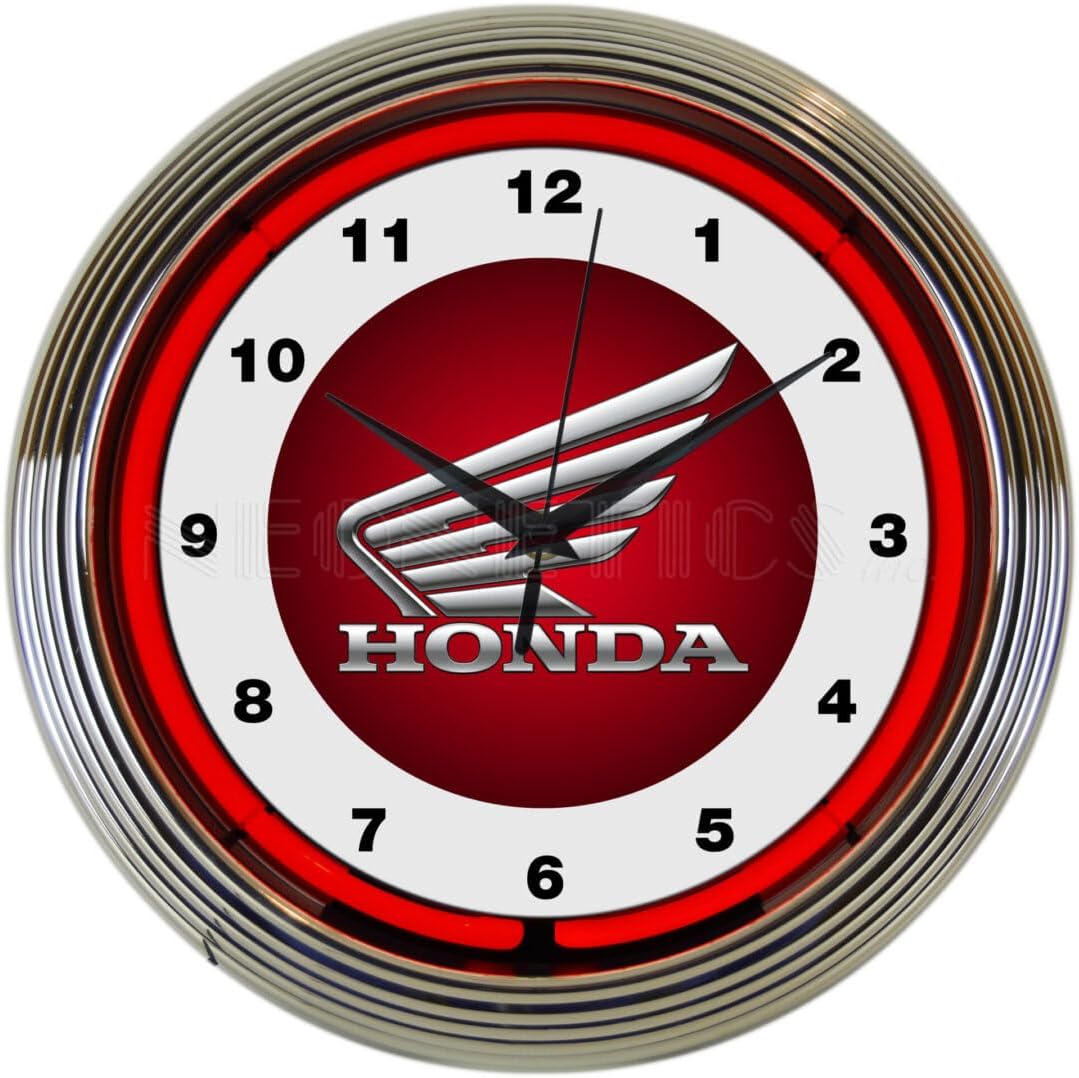 Neonetics Honda Red Neon Wall Clock, 15-Inch, Chrome Finish Rim and Black Hands, red Glass Tube - Officially Licensed Product - 8HONDA