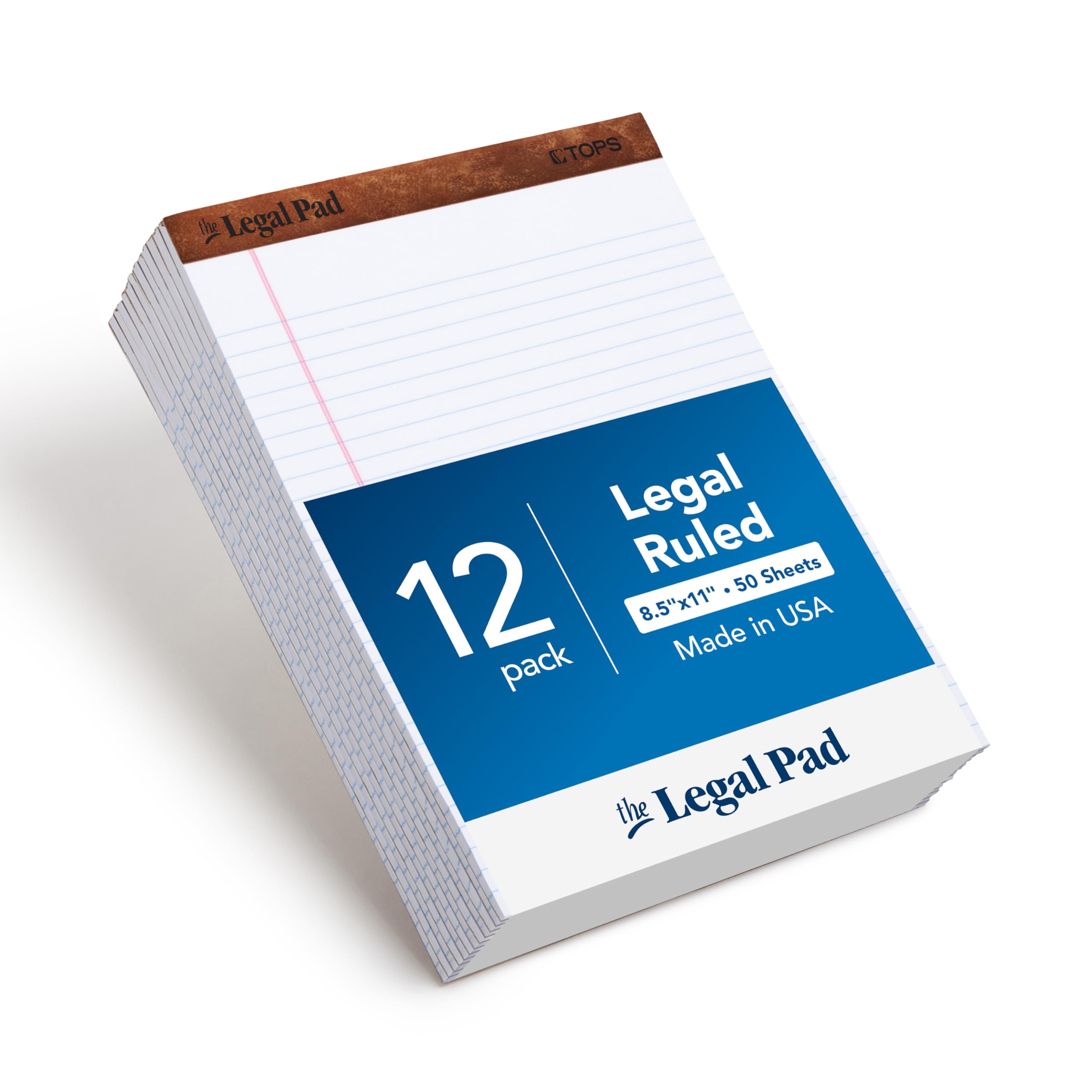 TOPS 8.5 x 11 3/4 Legal Pads, 12 Pack, The Legal Pad Brand, Wide Ruled, White Paper, 50 Sheets Per Writing Pad, Made in the USA (7533)