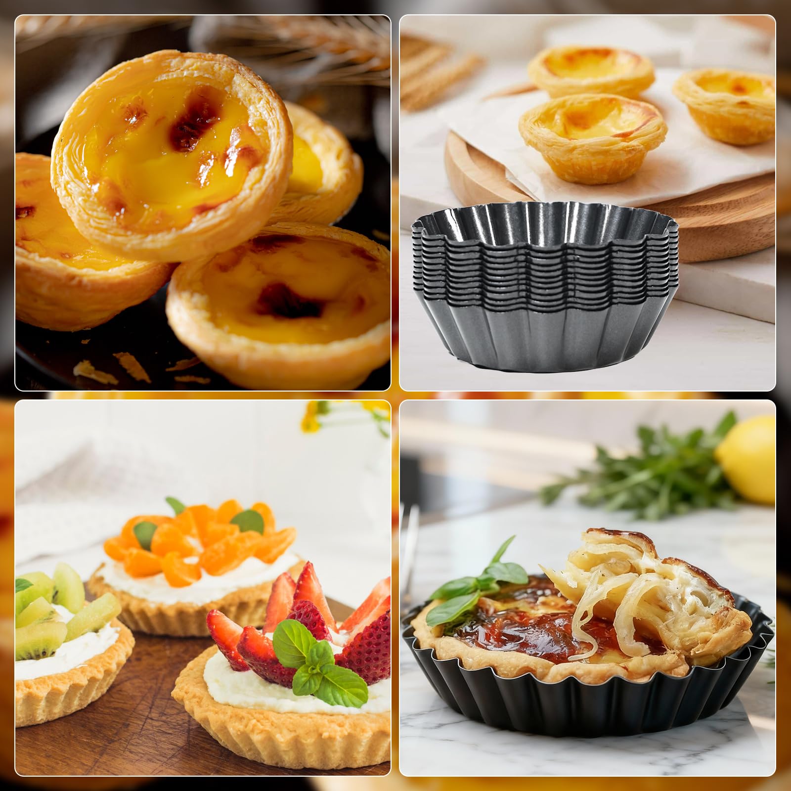 12 Pezzi Stampo Crostata Fondo Amovibile, Teglia per crostate 8cm/3 pollici, Stampi per Crostatine Acciaio al Carbonio, Antiaderenti Forme Per la Cottura di Dolci per Crostatine Pasticci