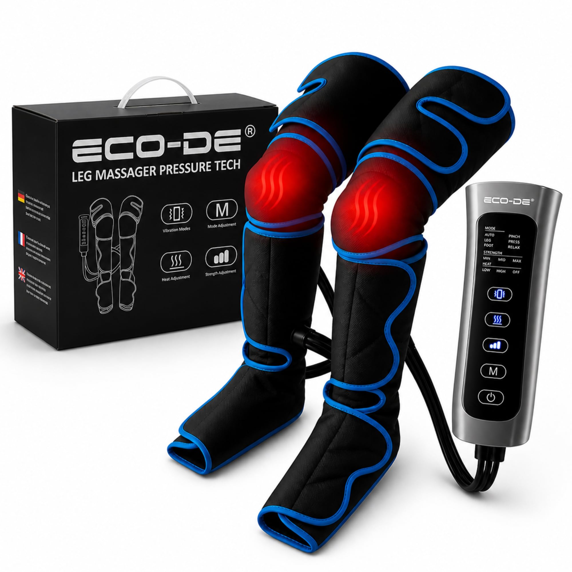 ECODE® Presoterapia para Piernas con 6 Modos, Calor, Vibración y Masaje - Botas Completas de Compresion para Alivio de Cansancio, Drenaje Linfatico, Relajación y Mejora de la Circulación en Casa