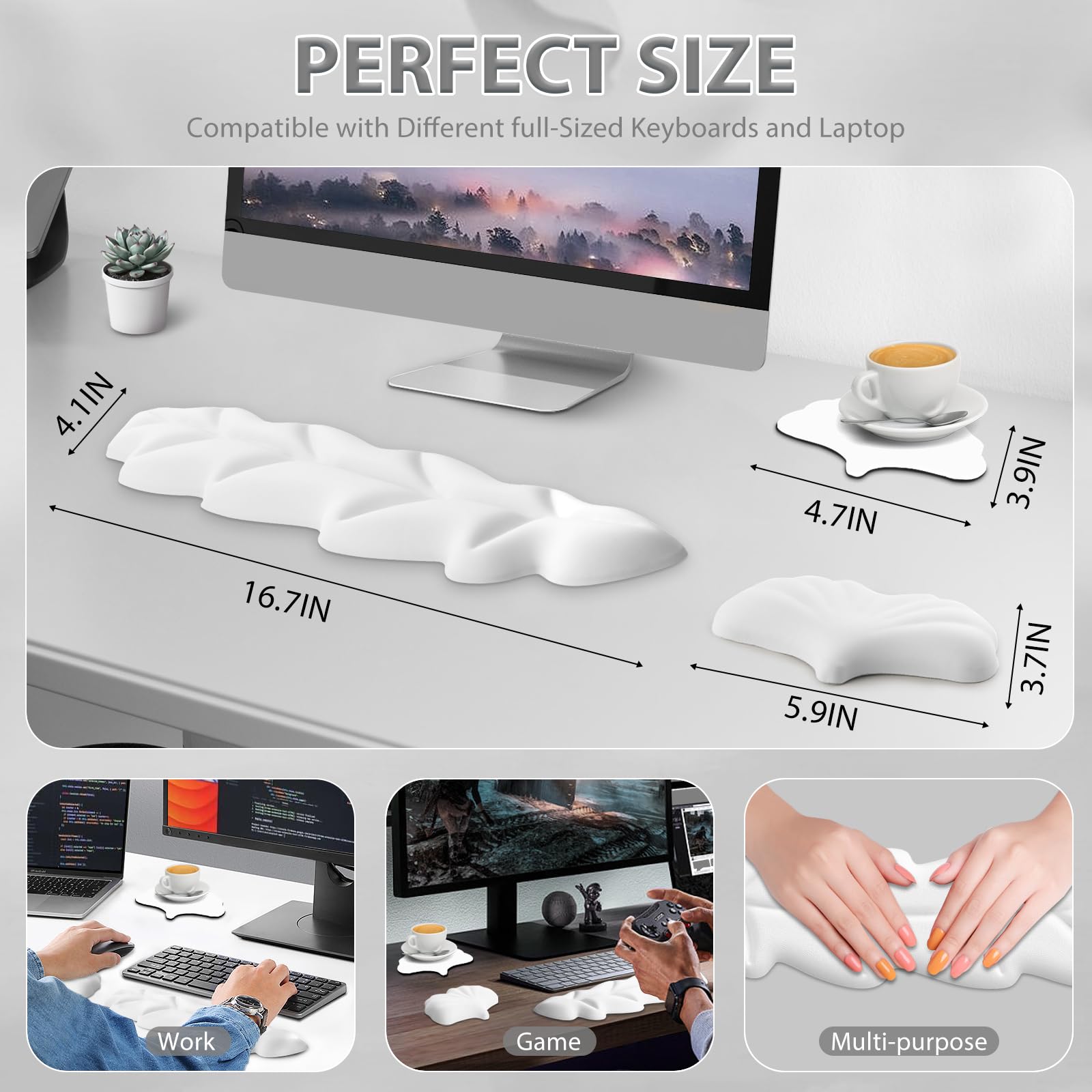 ToLuLu Tappetino per mouse ingrandito, in gel memory foam, poggiapolsi per tastiera, in pelle PU, ergonomico, supporto per ufficio, computer, laptop, Mac, comodo e facile da digitare, sollievo dal