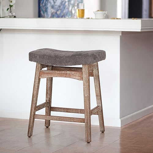 Miniatura 57 de Sophia & William Juego de 4 taburetes de bar de altura de mostrador, modernos taburetes de bar de piel sintética sin respaldo con patas de madera