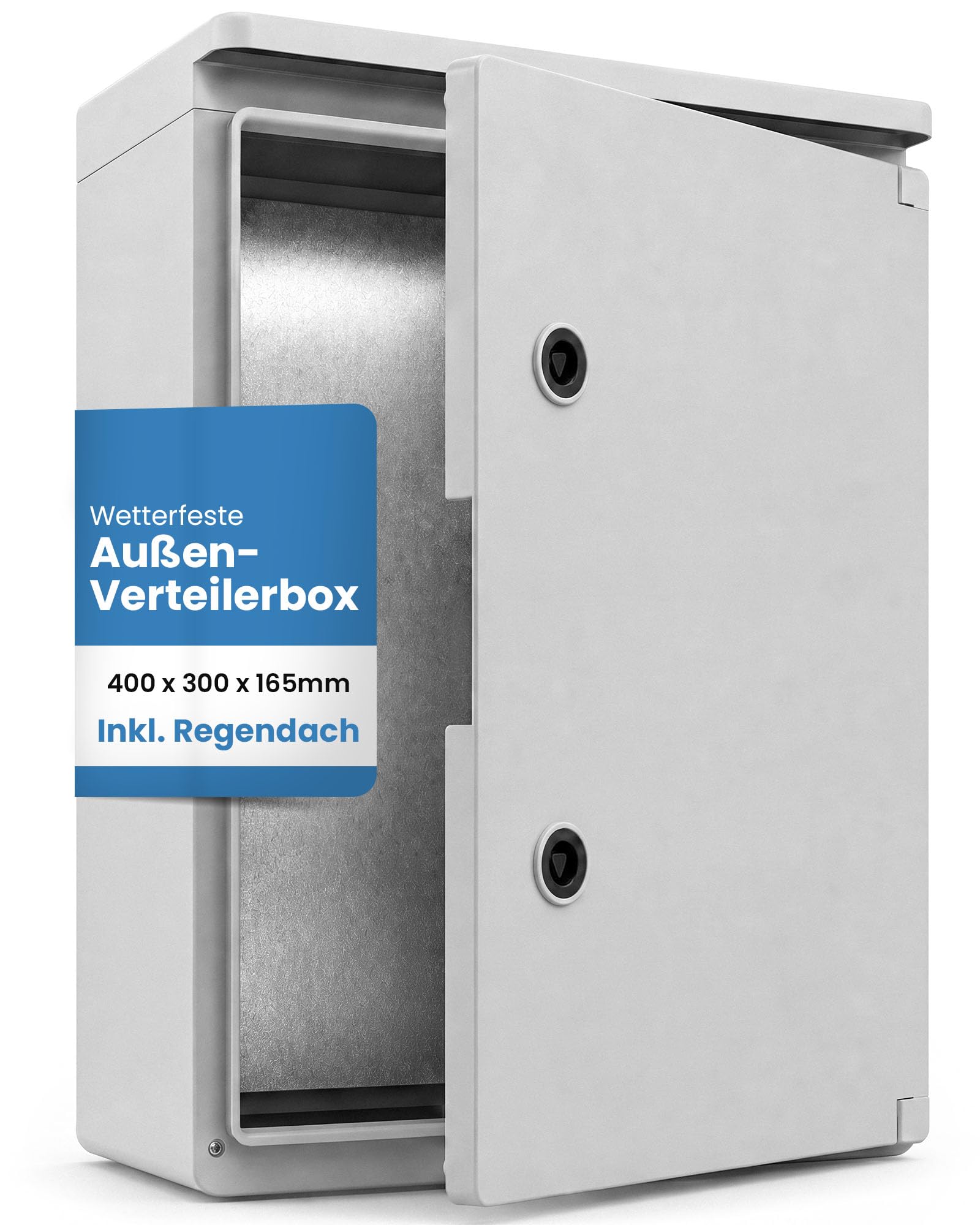 BOXEXPERT Verteilerkasten außen IP65 mit Regendach ABS Kunststoff 400x300x165mm Serie Fleet Roof wasserdicht Schaltschrank Stromkasten Schaltkasten Industriegehäuse grau