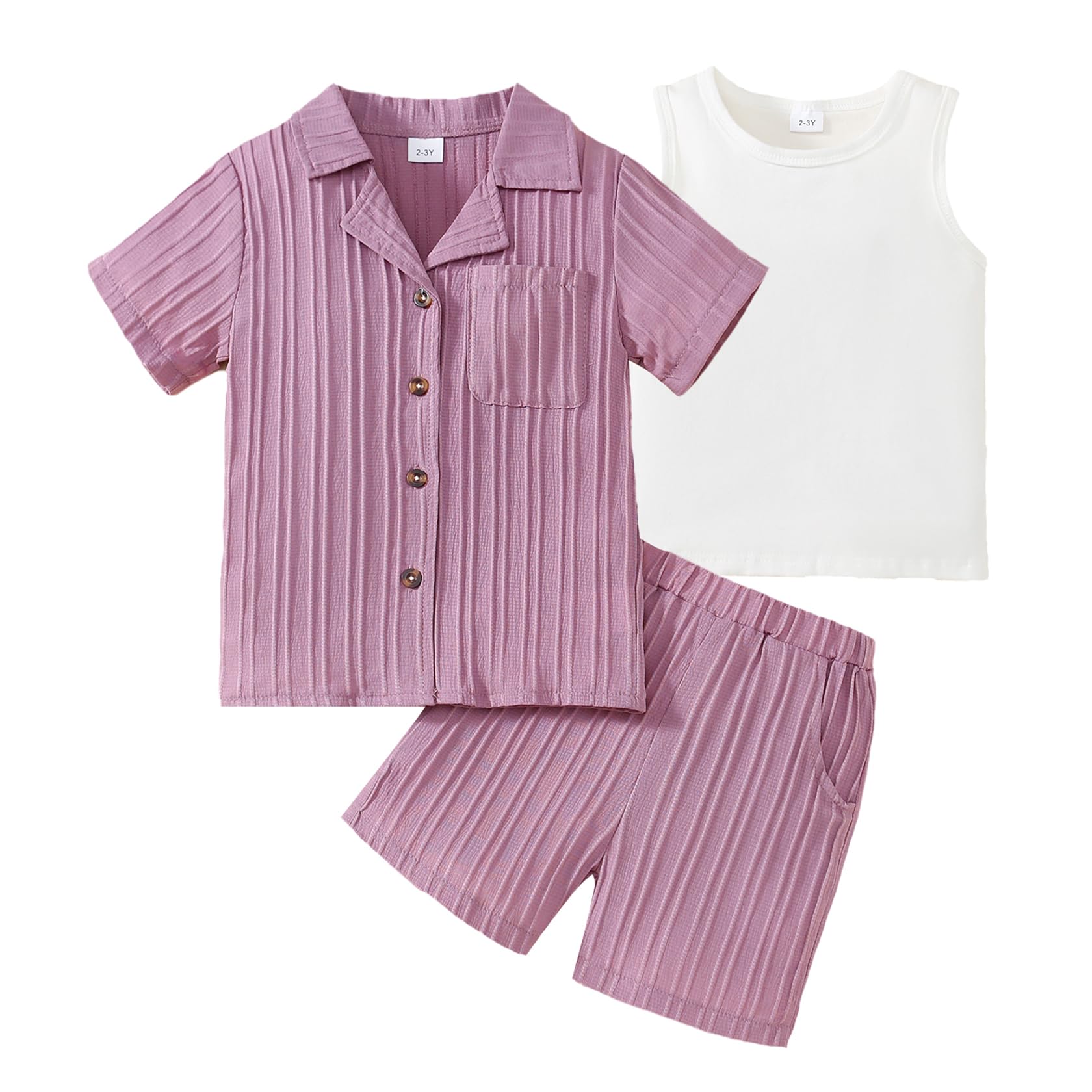 Kid Toddler Boy Clothes Short Sleeve Button-Down Shirt+Shorts+White Vest Summer Clothing Set 2-12 Years