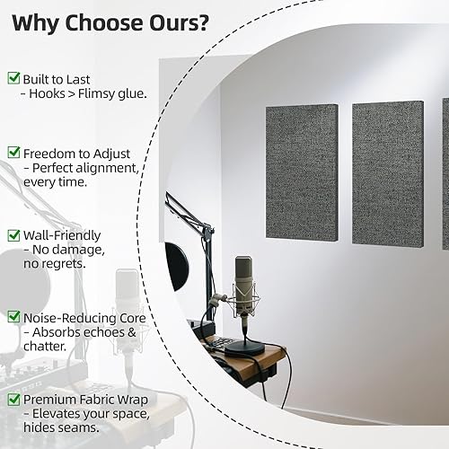 Miniatura 4 de Art3dwallpanels 4 paneles acústicos, paneles de pared insonorizados de tela de 24 x 12 pulgadas, paneles de pared insonorizados de fácil montaje,