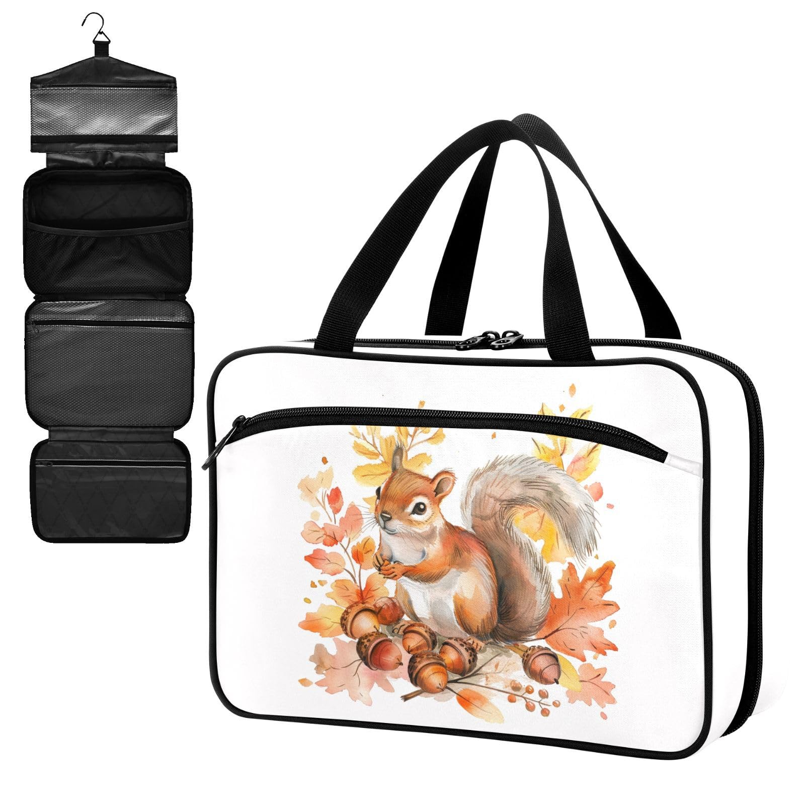 Fustylead Watercolor Autumn Cute Squirrel and Acorns Large Medical Storage Bag with Zipper Empty First Aid Bag Trauma Kit for Traveling Hiking Camping Backpacking