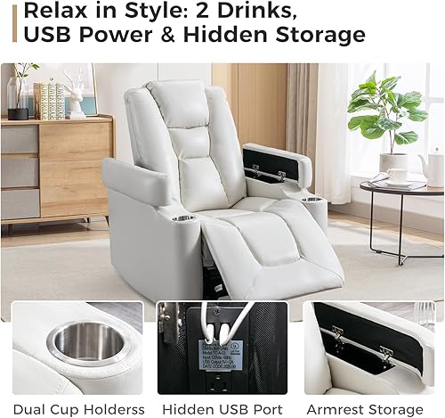 Miniatura 18 de ANJ Silla reclinable eléctrica de piel sintética, asiento de cine en casa suave para sala de estar multimedia, sillón reclinable de película con