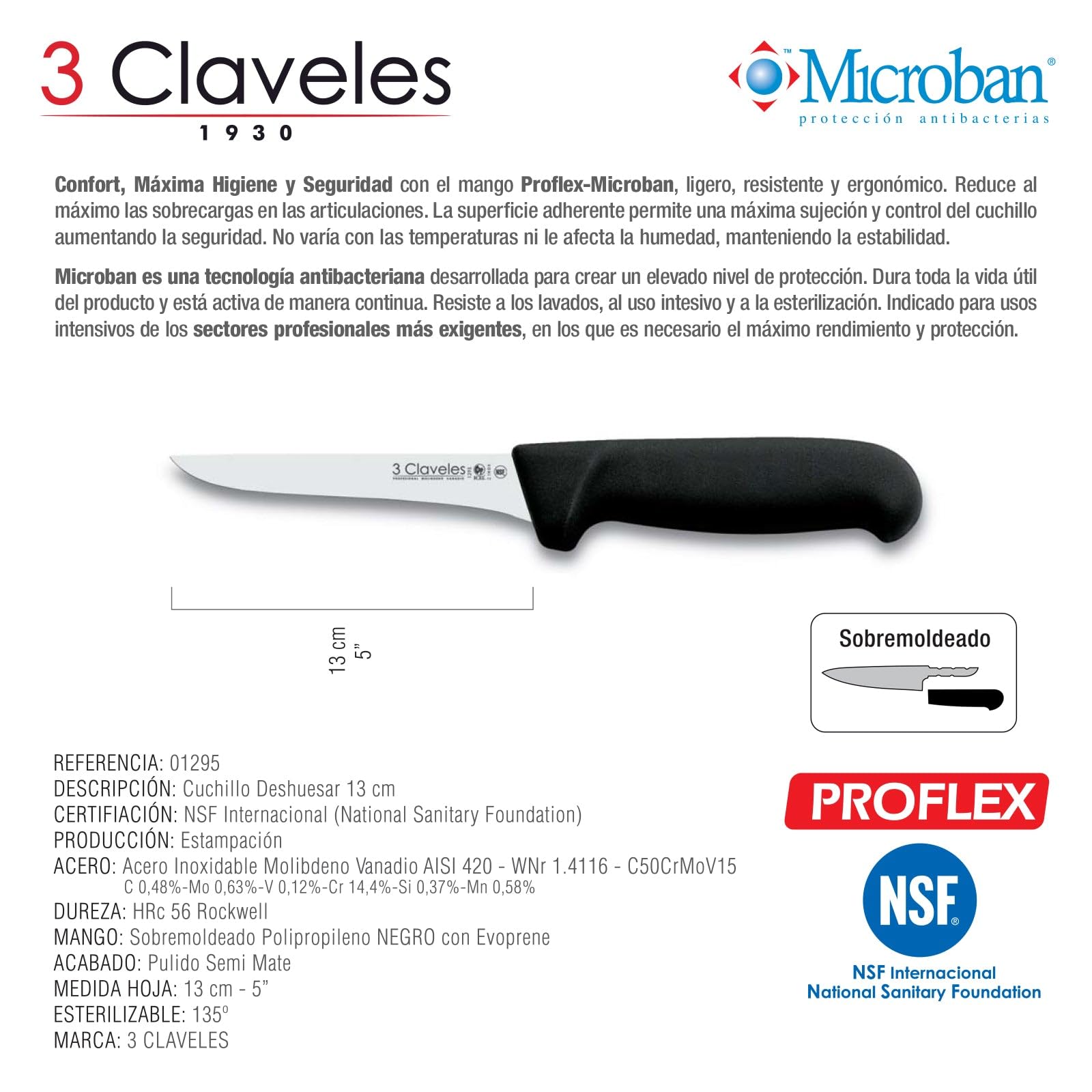 3Claveles 1295 Cuchillo para deshuesar 13 cm 5 pulgadas