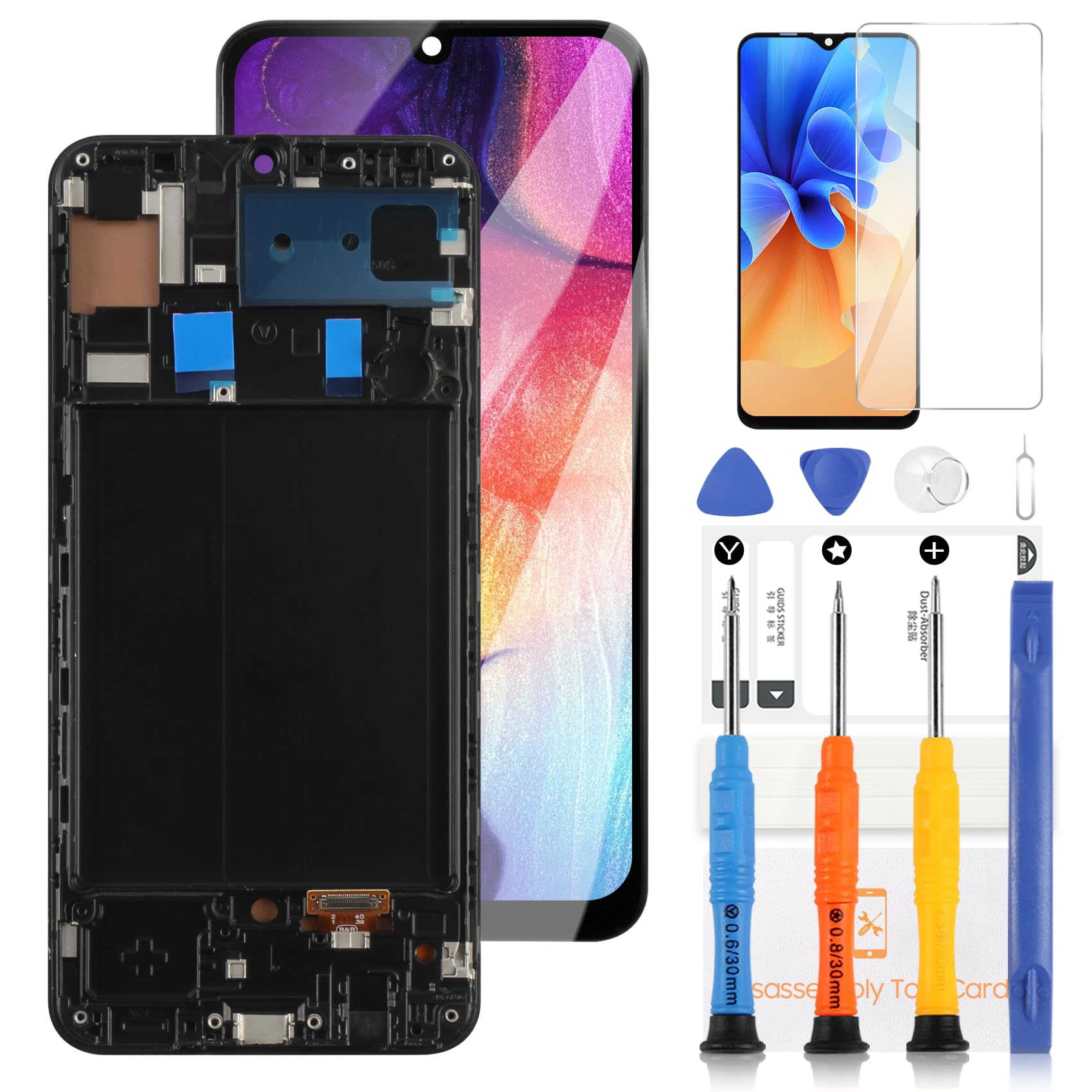 LADYSON OLED Schermo LCD per Samsung Galaxy A50 A505 SM-A505FN/DS A505F/DS LCD Display Touch Screen Digitizer Assemblaggio Kit con Strumenti (Nero con Cornice,Non per A50S)