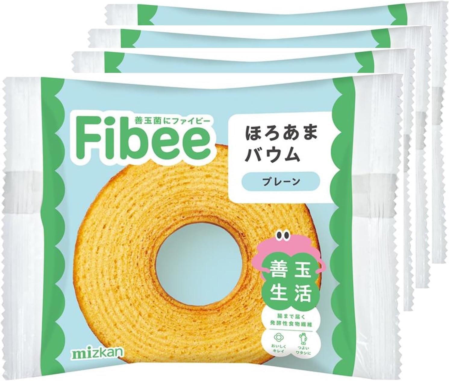 Fibee ミツカン ほろあま バウム プレーン 4個 | 腸まで届く 発酵性 食物繊維 腸活 おから 玄米 バウムクーヘン ヘルシーおやつ 小腹満たし 間食 朝食 イヌリン ファイビー