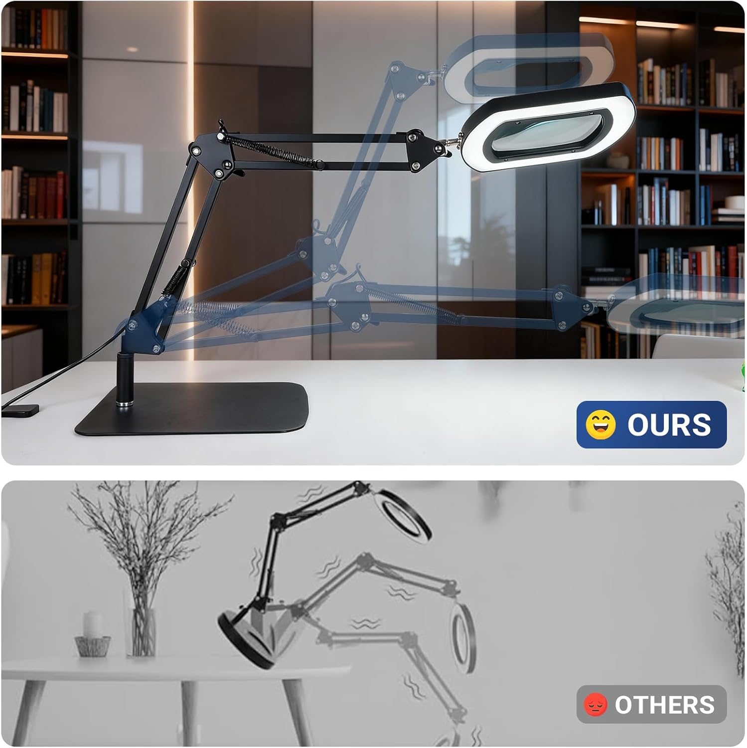 LIWEGHT 15x Square Magnifying Glass with Light and Stand, 5 Color Stepless Dimmable 2-in-1 Magnifier Desk Lamp & Clamp, Hands-Free Magnifying Glass for Reading Craft Work (Timer Function)