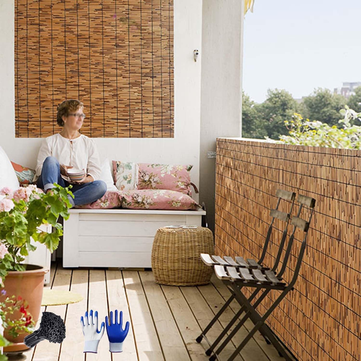 Naturalny bambus, ochrona przed wzrokiem, dekoracyjna mata na taras, mata zacieniająca na balkon, do ogrodu i do ogrodzenia (160 x 800 cm)