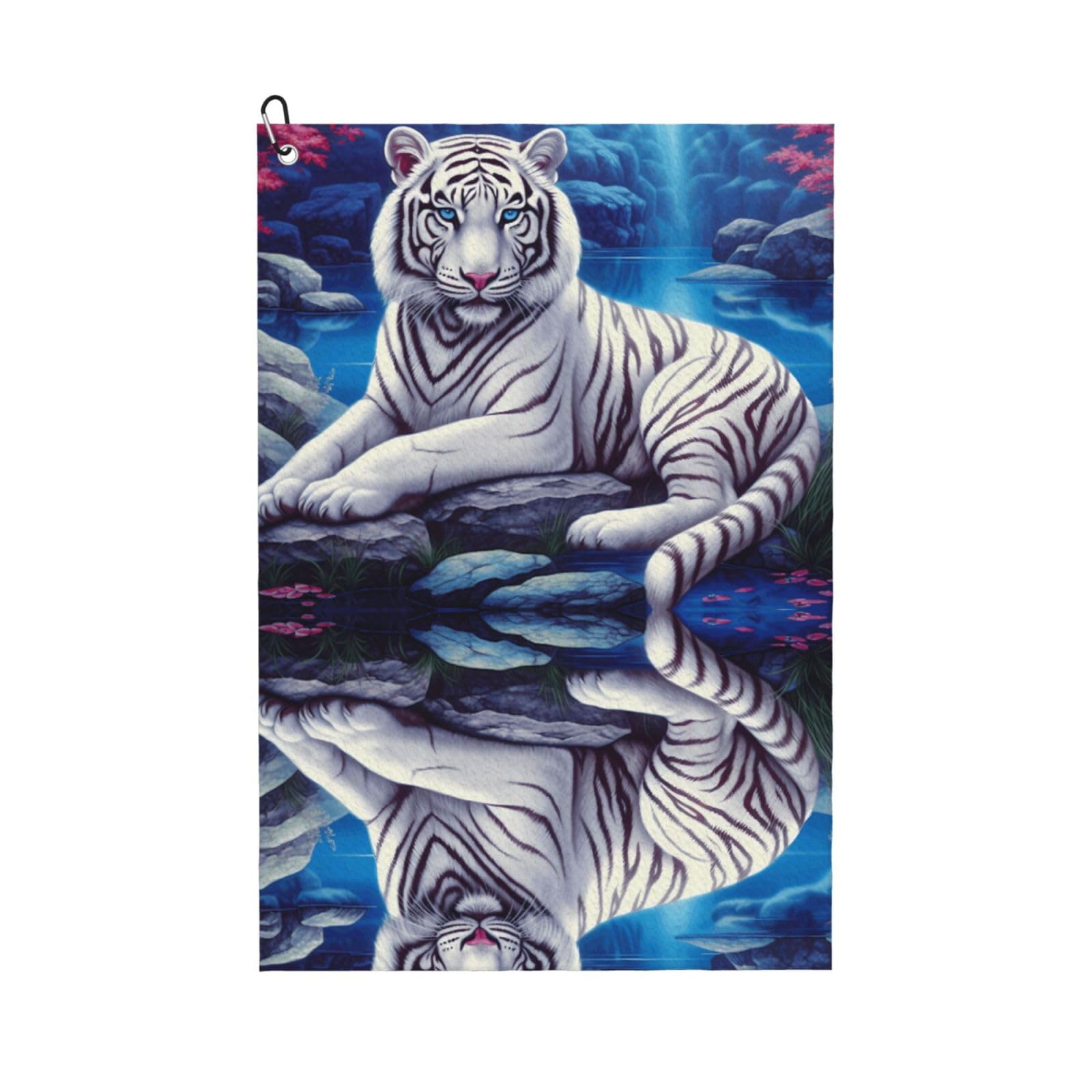 peiyeety Wildlife Siberian White Tiger Microfiber Golf Towel with Carabiner Clip, 16x24 Inch Absorbent Waffle Weave Towel for Golf Bags