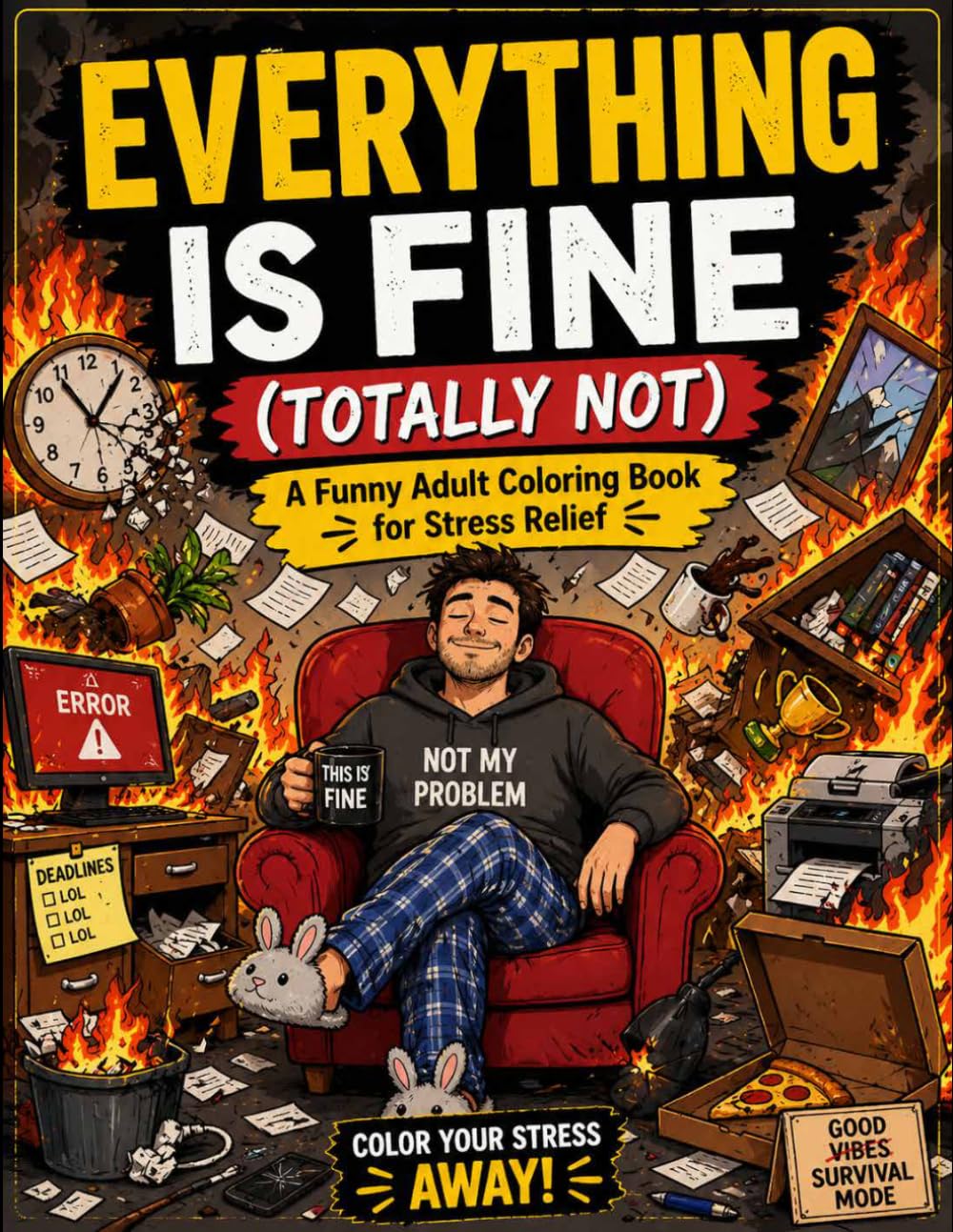 Everything is Fine (Totally Not): A Hilariously Sarcastic Adult Coloring Book for Stress Relief | Funny Relatable Scenes for Overworked Souls (Book 1) (The Chaos & Coffee Series)
