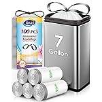 Teivio 7 Gallon 100 Counts Strong Drawstring Trash Bags Garbage Bags, Medium Kitchen Trash Can Bathroom Bin Liners, Plastic Trash Bags for Home Office Kitche, White