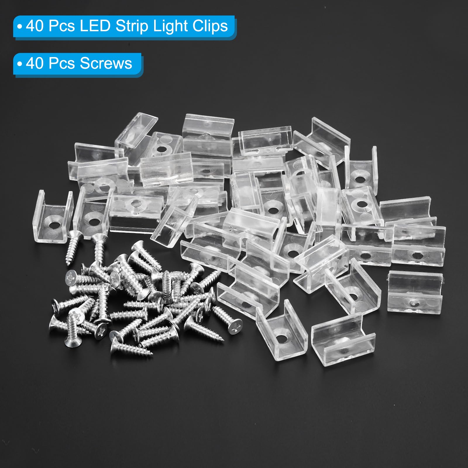 PATIKIL LED Strip Light Clips, 40 Pack Mounting Bracket Fixing Clips Plastic Clamp Holders with Screws for 9.5mm-10mm Neon RGB Light Cable Ribbon, Clear — Amazon image 3