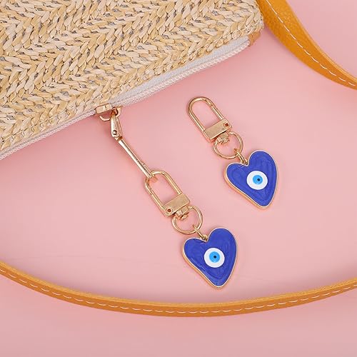 Miniatura 3 de 2 llaveros contra el mal de ojo, llaveros de corazón con dije de mal de ojo, accesorios de protección de amuleto de buena suerte para mujeres y