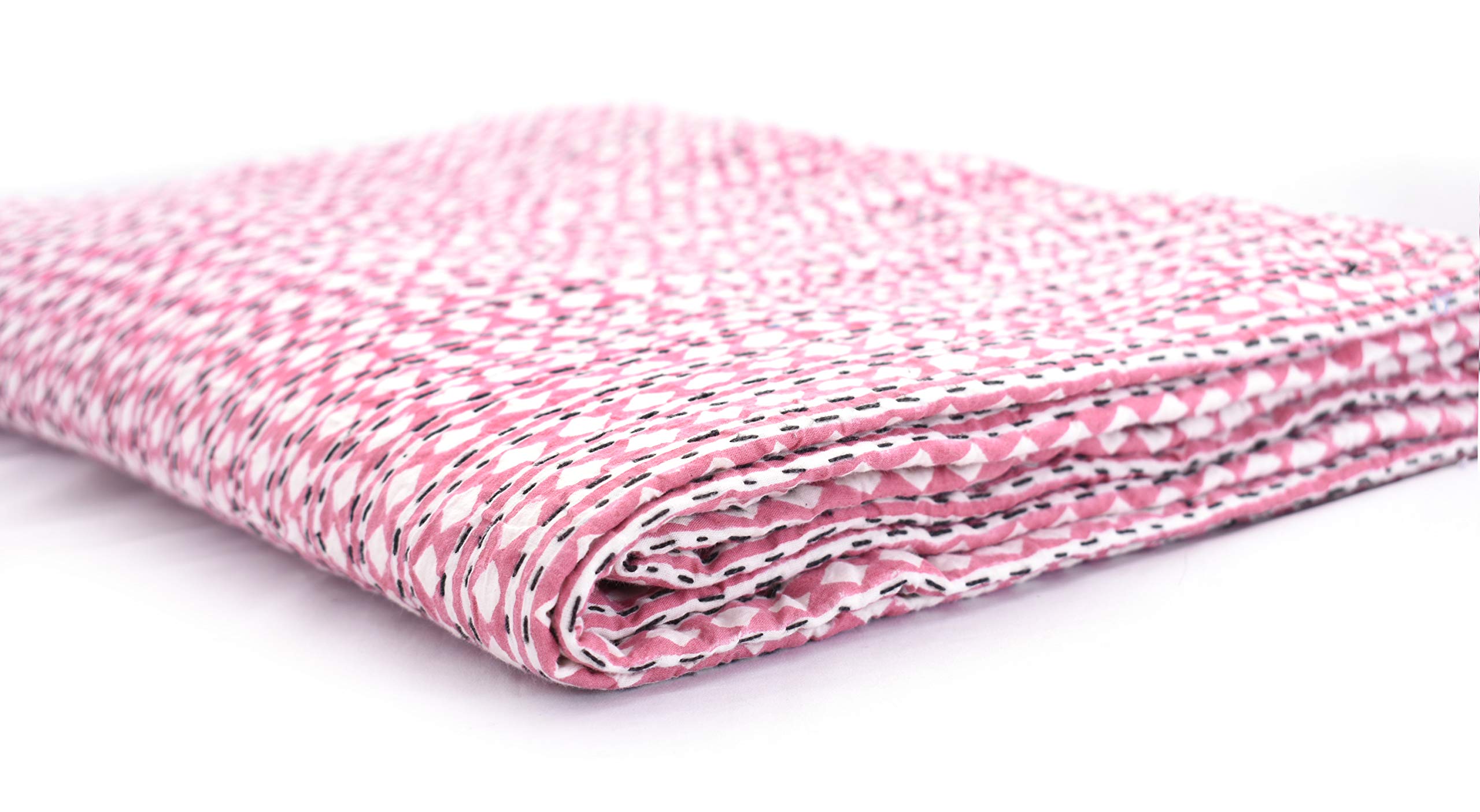 Copriletto in Puro Cotone Fatto a Mano con Stampa Bohemien a Mano re Indiano Copripiumino copriletto copriletto copriletto Kantha Hippie Kantha (Pink Diamond)