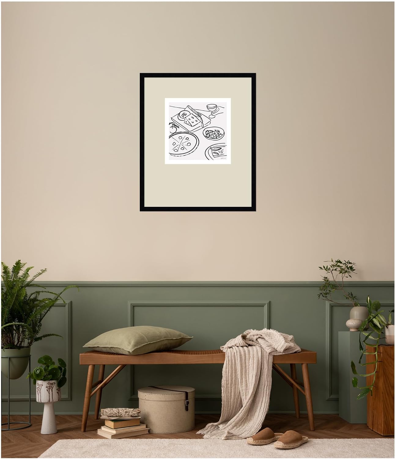 Kate and Laurel Framed Wall Art Print Dinner Club by Gabrielly Guedes, 21 x 25, Svelte Noir Black Frame, Modern Contemporary, Cuisine Art for Wall Decor