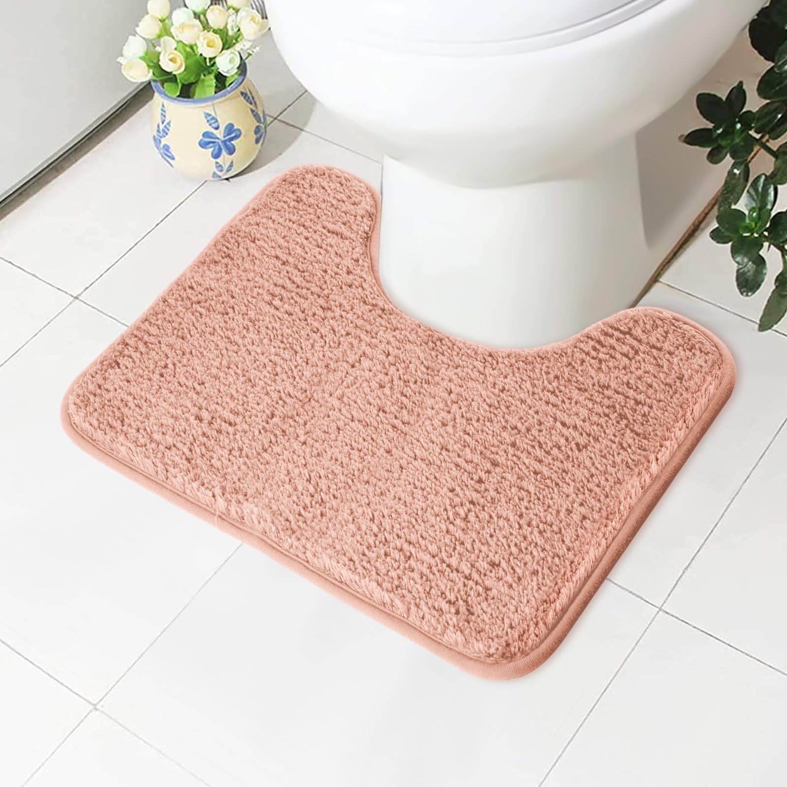 AUAUY Absorberende toiletmat, antislip extra zachte badkamermat, microvezel pluizig ruig toilettapijt, machinewasbaar, sneldrogende badmat voor badkamer, U-vorm, dik toilettapijt, 50 x 40 cm