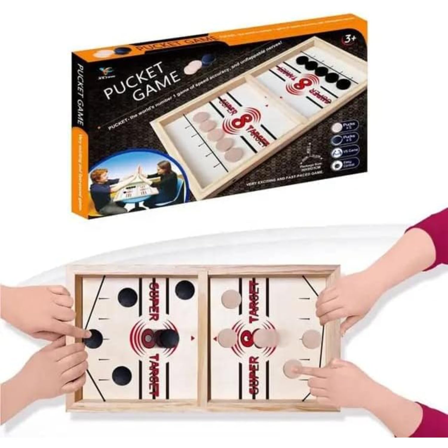 Hockey Game Collection: Air Hockey, Table Hockey, Slingshot Party Games, Foosball, Wooden Hockey Table, Fast Sling Puck - Ideal for Live Matches & Family Fun! Great for Adults & Kids