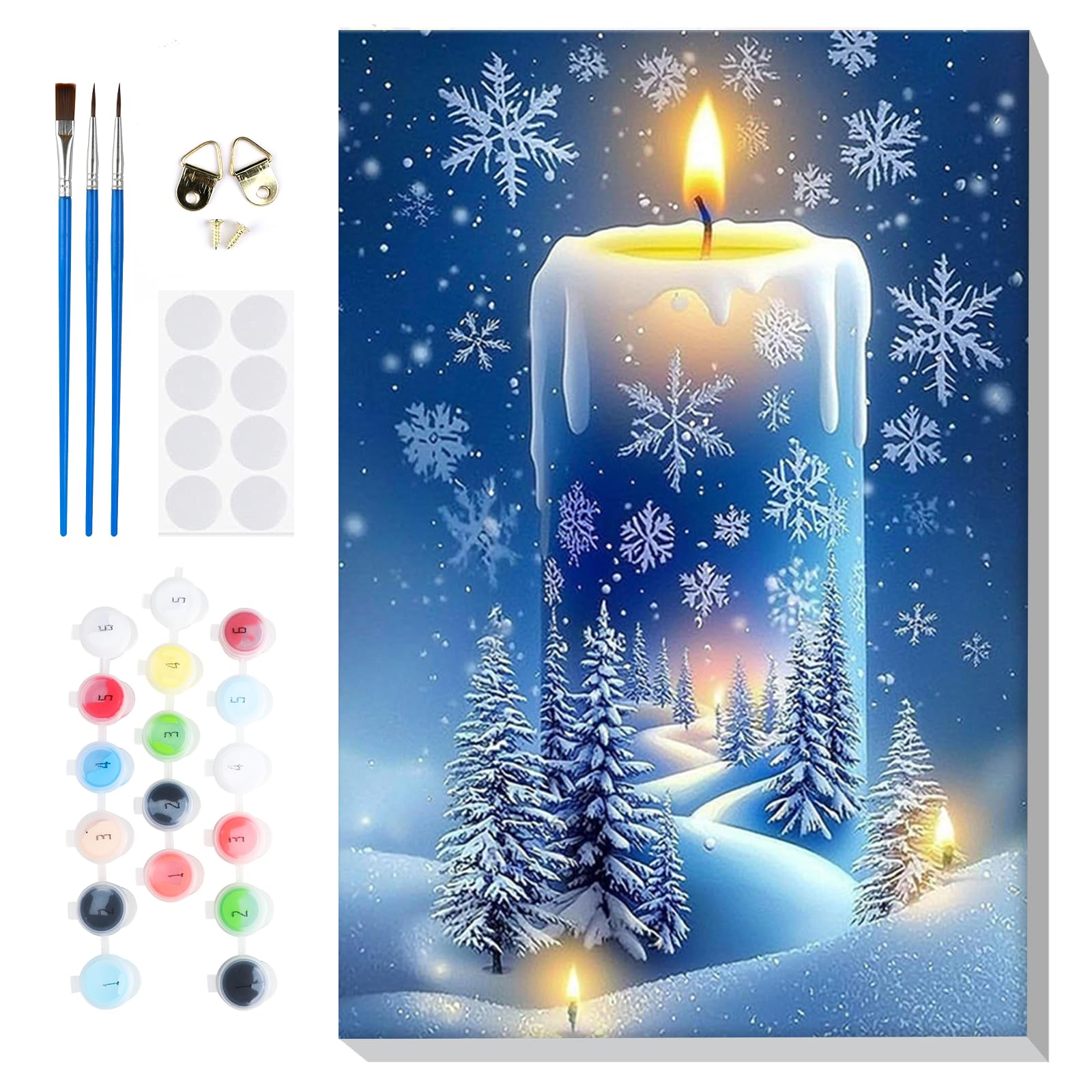 Lxmsja Paint by Numbers Winter for Adults Beginners with Frame, Candle Painting by Numbers on Canvas, Diy Acrylic Painting Kit Art and Crafts for Home Wall Decor, 8x12inch